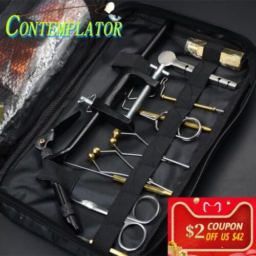 1Set Standard Fly Tying Kit Containing AA-Vise Threader Bobbin Holder Half Hitch Hackle Guard Fly Fishing Tools With Handy Bag