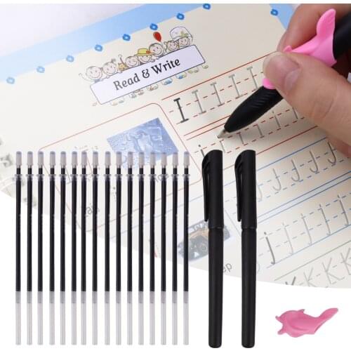 16PCS Auto Disappear Refills Fine Point 0.5mm Gel Ink Refills with 2 Pen Barrel Pencil Grip for Home School Stationery Supplies