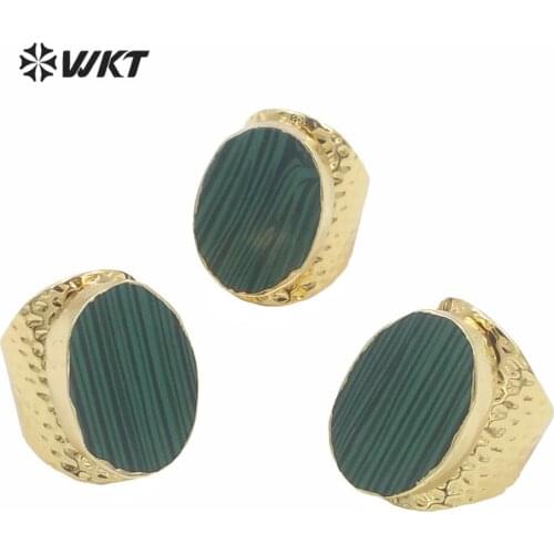 WT-R266 Wholesale Fashion Gold Color Malachite Stone Ring, Unique Design Cigar Band Ring For Women Adjustable Size