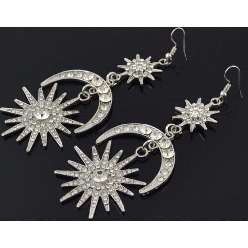 Boho Vintage Big Long Sun Moon Statement Earrings Punk Rhinestone Drop Earring color Gold Metal For Women Wedding Sunshine Ears