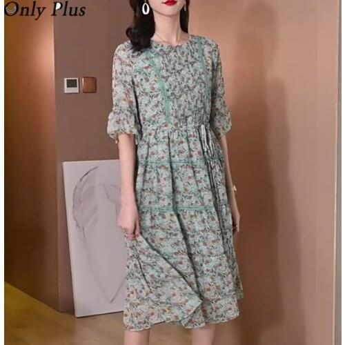 Chiffon Dress Women 2021 New French Retro Temperament Floral Skirt Summer Thin Section A-LINE Butterfly Sleeve Lace Vestodos