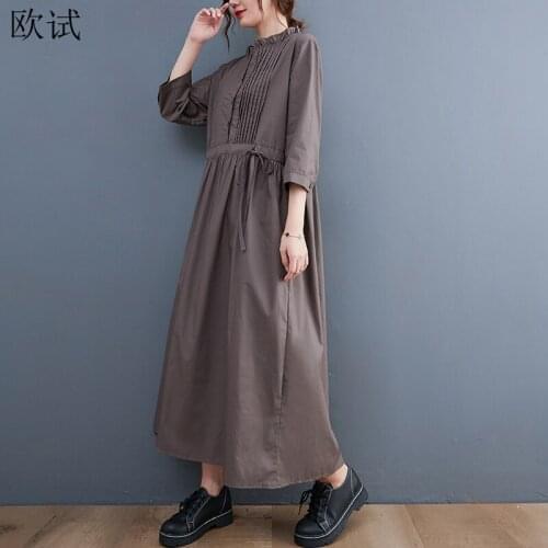 Oversized Summer Women Vintage Cotton Linen Stripped Korean Dress Woman Loose Casual Dresses Ladies New Arrival Femme Dress 2021