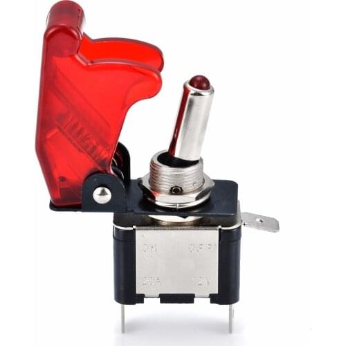 1pc Miniature Electric Toggle Switches 12V 20A ON/OFF Light Rocker Switch & Red Cover For Racing Car Vehicle Fog Lamps