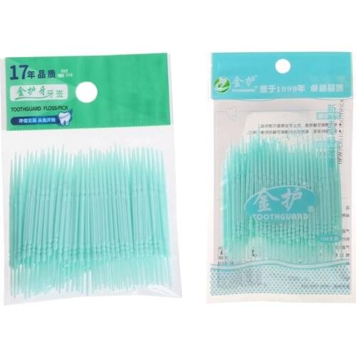 100Pcs/Lot Soft Plastic Double-headed Brush Stick Floss Pick Toothpick Oral Care