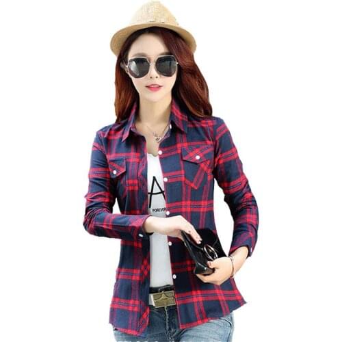 2020 spring autumn Korean rag plaid shirts womens long-sleeved cotton shirt bottoming shirt students large size shirt blouse