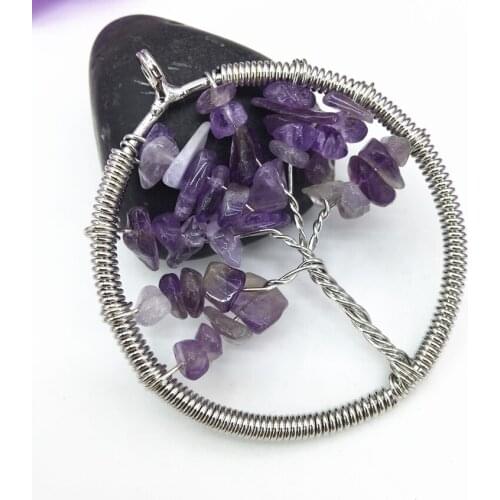51mm delicate natural stone crystal irregular gravel wire winding round pendant silver-color numen amulet charms jewelry B3048