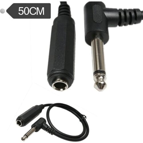 6.35mm Female to 1/4" 6.35mm Male Right Angle Mono Extension Audio Guitar Speakers Microphone Mixer Adapter Cord Cable 50cm