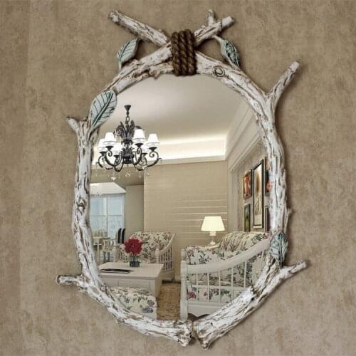 60cmx85cm European American Oval Shaped Wood Imitation Tree Branch Bathroom Makeup wall decorative mirror