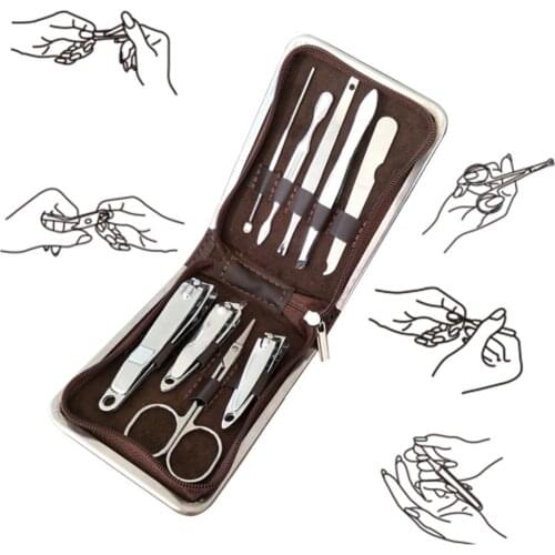 7/9pcs Stone Pattern Nail Clipper Cutter Trimmer Kit Manicure Pedicure Grooming Set Nail Care with Travel Case