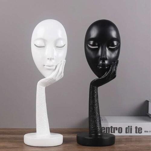 Modern and Simple Woman Face Statues Thinker Lady Sculpture Figure Figurine Resin Carving for Home Office Bedroom Decors