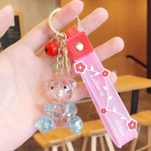 Acrylic Symphony Faceted Heart Bear Keychain Color Leather String Accessories Bag Pendant keyring Women Men Bag Car Key Holder