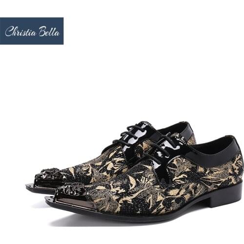 Christia Bella British Style Print Men Oxford Shoes Wedding Party Lace Up Formal Leather Shoes Male Pointed Toe Brogue Shoes