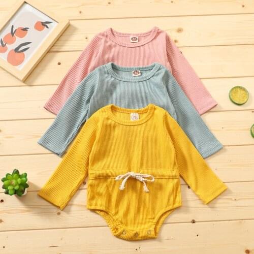 Infant Baby Girls Boys Romper Long Sleeve Round Neck Elastic Waist One Piece Cotton Bodysuit