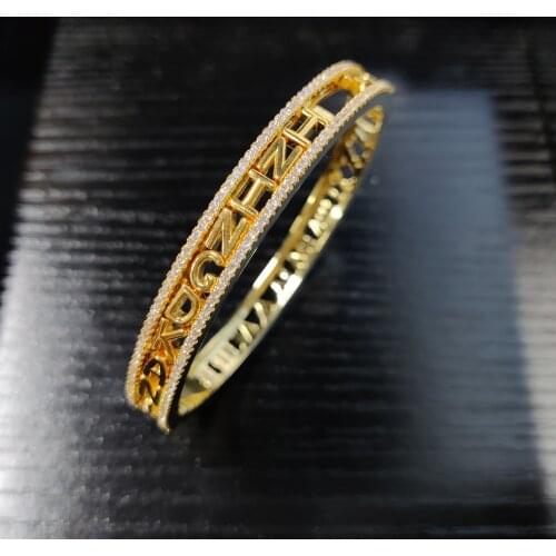 Hiyong Name Diy Charms Bangle Bracelet Women Custom Name Bangle Personality Zircon Letters Bangle Design Slide Bracelets Gifts