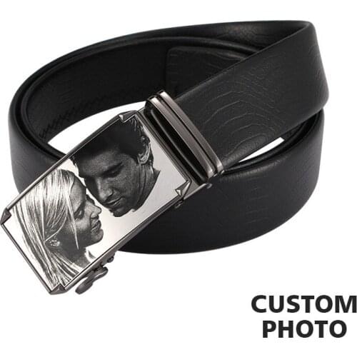Personalize Black Photo Belts Man Photo Men Belts Automatic Buckle Belt High Quality Leather Belt Male Metal Best Friends Gifts