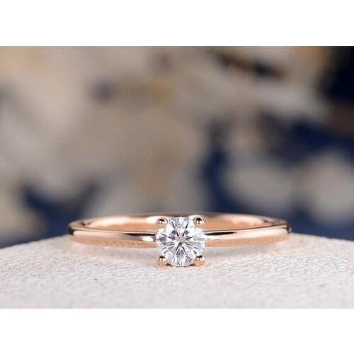 18K Rose Yellow Gold 4mm Moissanite Ring Engagement Ring Dainty Solitaire Engagement Ring For Women Bridal Custom Simple Ring