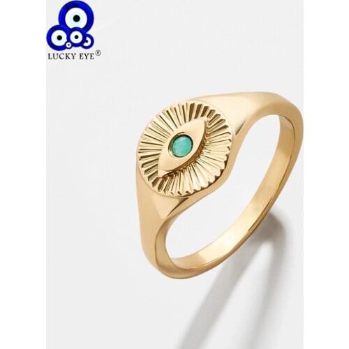 Lucky Eye Blue Turkish Evil Eye Ring Gold Color Simple Alloy Wedding Party Finger Ring for Women Girls Men Fashion Jewelry LE735
