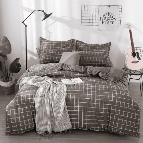 3/4 Pcs Fine Plaid Bed Set Polyester Fiber Fashion Simple Comfortable Bedding Home Japanese Water Washing Standard Quilt Cover