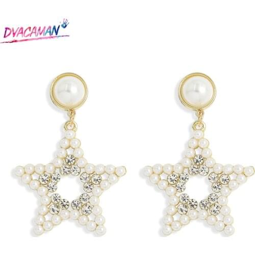 Dvacaman Korean Design Star Drop Earings for Women Vintage Simulated Pearl Geometric Earrings Dangle Jewelry Wholesale 2021 NEW