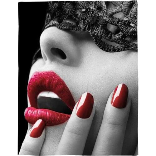 Lace Flame Red Lips Customize Blanket Soft Throw Blanket Machine Washable Blankets For Beds
