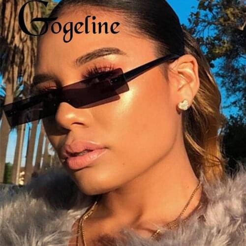 Small Rimless Rectangle Sunglasses Women Men Fashion UV400 red blue Shades Retro one piece sun glasses for female male