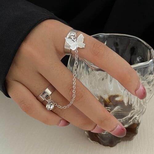 Fashion Multi-layer Butterfly Chain Adjustable Open Finger Silver Gold Alloy Rings for Women Party Gift Wholesalre