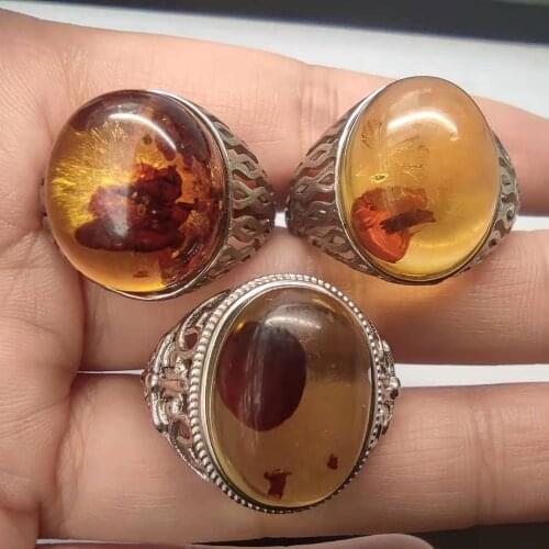 Natural Amber Mens Ring big Auspicious Pattern Dragon Chinese Character Oval Gem unique 925 Bague Aliança De Namoro anelli uomo