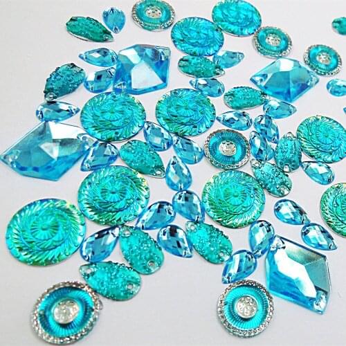 MIX Circle Drop Stones Crystals Rhinestones Blue Sewing For Stage Performance Show Girl Clothes Wedding Costumes Accessories Diy
