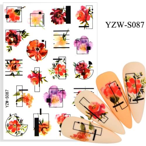 3D Stickers for Nails Adhesive Geometry Line Red Flower Nail Art Decorations Trend Pattern Design Sticker Nail Foil Accessories