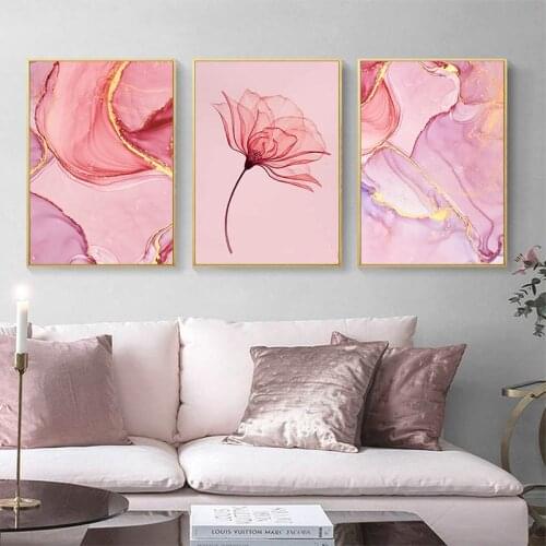 Nordic Purple Pink Flowers Canvas Painting Home Poster and Print Wall Picture for Living Room Abstract Scandinavian Wall Art