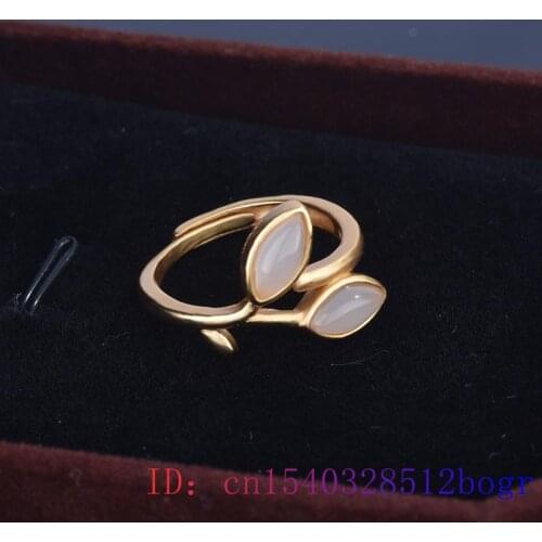 Natural White Jade Ring Chalcedony Jewelry Gifts Men 925 Silver Women Fashion Amulet Charm