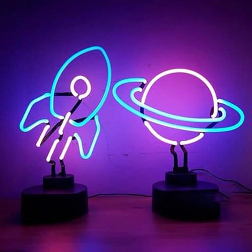 KOKEKA Neon Sign Lamp LED Night Light Universe Rocket Table Lamp Glass Tubes Custom Christmas Party 3D Home Decoration Gift New