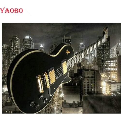 New arrival Diamond painting music guitar City night scene full square round drill rhinestone pictures mosaic 3d diy embroidery