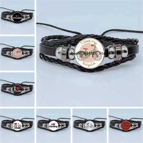 New fashion steampunk I love my car bicycle black bracelet DIY glass embossed woven jewelry leather bracelet (male and female)