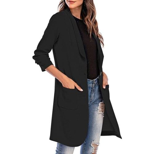 Autumn Office Slim Suit Jacket Women Long Coat Lapel Trench Jacket Cardigan Long Slim Single Streetwear Overcoat With Pocket