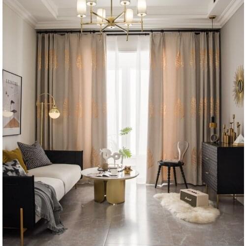 Custom curtains Nordic cotton shading leaf yellow Jacquard livingroom bedroom window cloth blackout curtain M846
