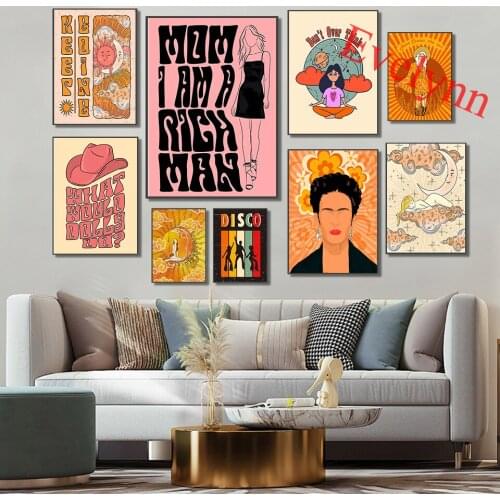 Dolly Parton Boho Retro Poster,Feminist ,70s Disco,Floral,Mushroom,Sun Moon Goddess,Hippie 60s,Wall Art Prints Home Decor Canvas