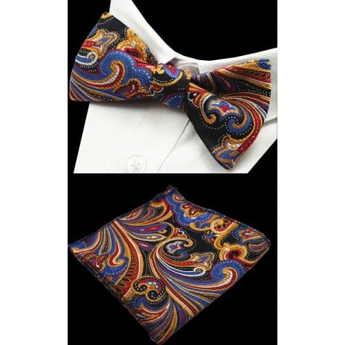 Ricnais New Quality Self Tie Bow Tie and Hanky Set Silk Jacquard Woven Men BowTie Pocket Square Handkerchief Suit Wedding