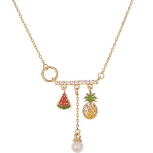 Romatic sweet Womens Necklace Trendy Exquisite Cute Fruit Pearl Pendant Short Tassel Necklace Fashion Jewelry Accessory gift