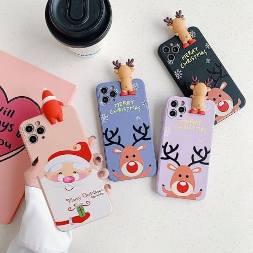 Merry christmas 3D cartoon doll Santa Deer tree soft phone case for iphone 11 12 13 Pro Max X XR XS Max 7 8 plus cover gift