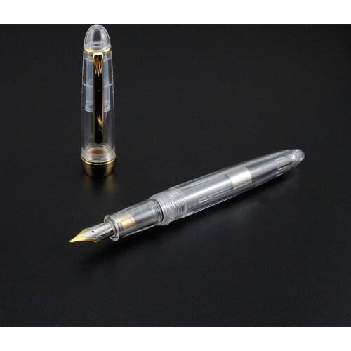 Golden Clip Transparent Fountain Pen 0.5mm Student Calligraphy Practice Ink Pens School Supplies Office Product Stationery
