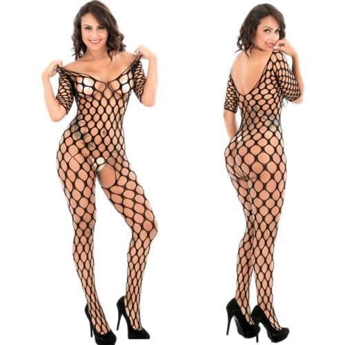 GOYHOZMI Sexy lingerie Baby Dolls black Medium sleeves hollow Siamese open crotch net teddy sexy costumes hot Exotic lingerie