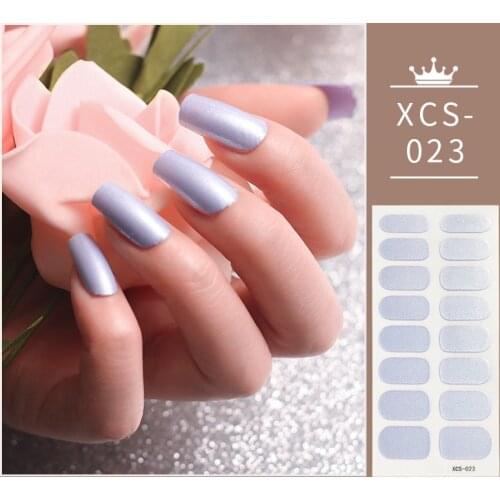 Silver Pure Solid Color Shiny Nail Designs Nail Strips Nail Wraps DIY Glitter Series Full Cover Nail Stickers Full Beauty