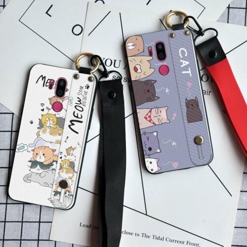 Cute Cat Silicone Case For LG Magna G4C G4 G6 G7 ThinQ Wrist Strap Stand Back Cover For LG V20 V30