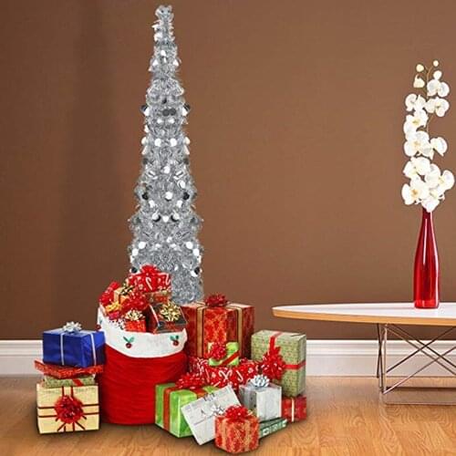 Foldable Reusable Green Tinsel Tree For Decoration Xmas Simulation Trees Shiny Leaves Green With Reflective Sequins Christmas