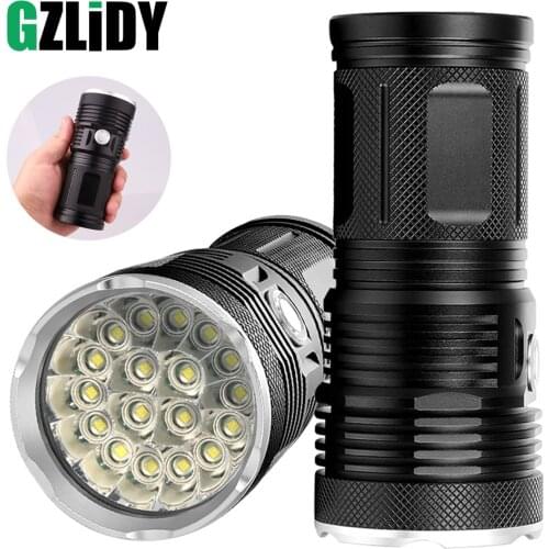 Super Bright LED Flashlight Powerful 18xT6 Waterproof Torch Uses 4x18650 Batteries Lighting Outdoor Fishing Camping Lantern