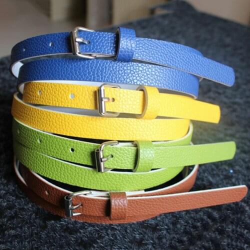Girl Lady Belt Narrow Thin Leather Waistband Belt Women Accessories 9 Candy Colors Metal Buckle Belt for Woman