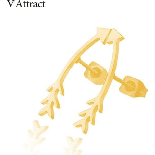 V Attract Fashion Design Curve Arrow Stud Earrings 2018 Stainless Steel Bijuteria Gold Boucles D'oreilles Pour les Femm