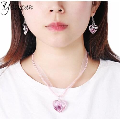 Fashion Love Heart Glass Jewelry womens drop Earrings sets for women Wedding Dresses Dating Accessories Party Dec Glass Beads