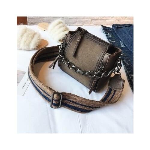 Shaped Scrub Leather Design Crossbody Bag 2021 new high quality Women bag Chain Stripe Wide Strap Shoulder Bag Flap Bucket Bag
